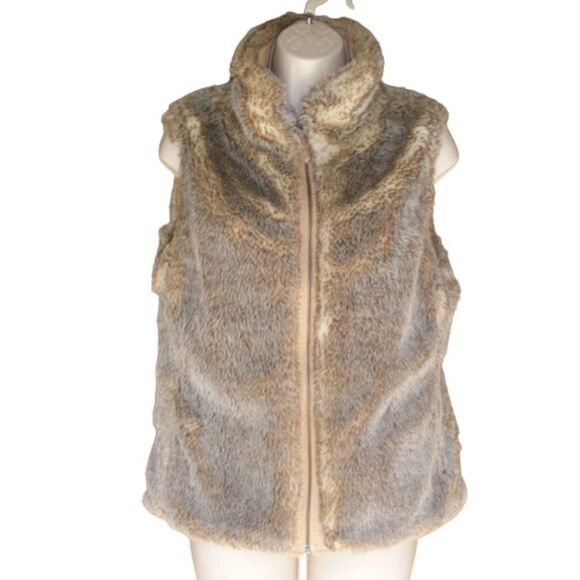GAP Vest, XS, Reversible/Cotton & Faux Fur, Pockets, Zipper, Collared, Khaki - Picture 2 of 8
